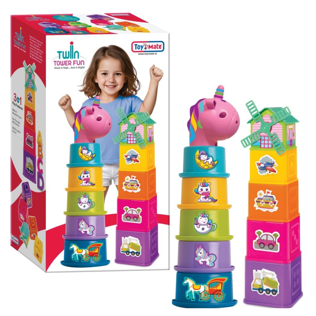 Twin Tower Fun 3-in-1 Stacking & Sorting Toy for Toddlers