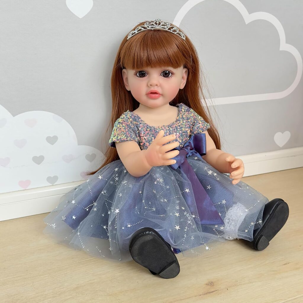 22 Inches Real Baby Size Long Hair So Truly Reborn Baby Doll Crafted in Full Body Vinyl Realistic Newborn Princess Toddler Dolls Washable for Girl