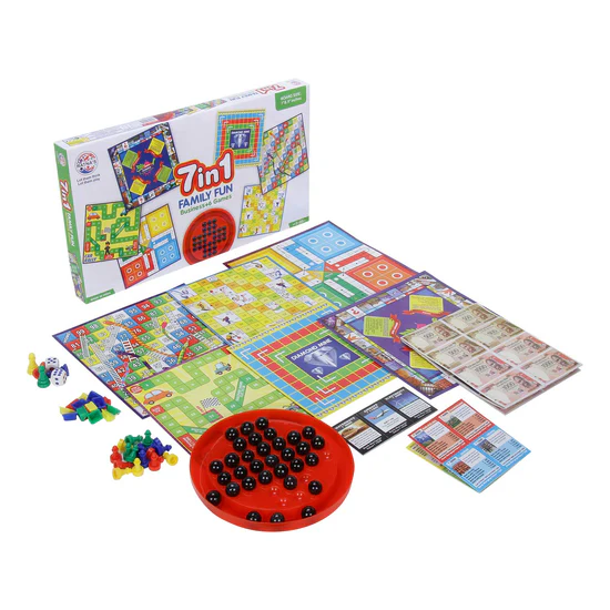 7 in 1 Family Board Game, Ludo, Snakes & Ladders, Business, Car Rally, Diamond Mine, Cricket