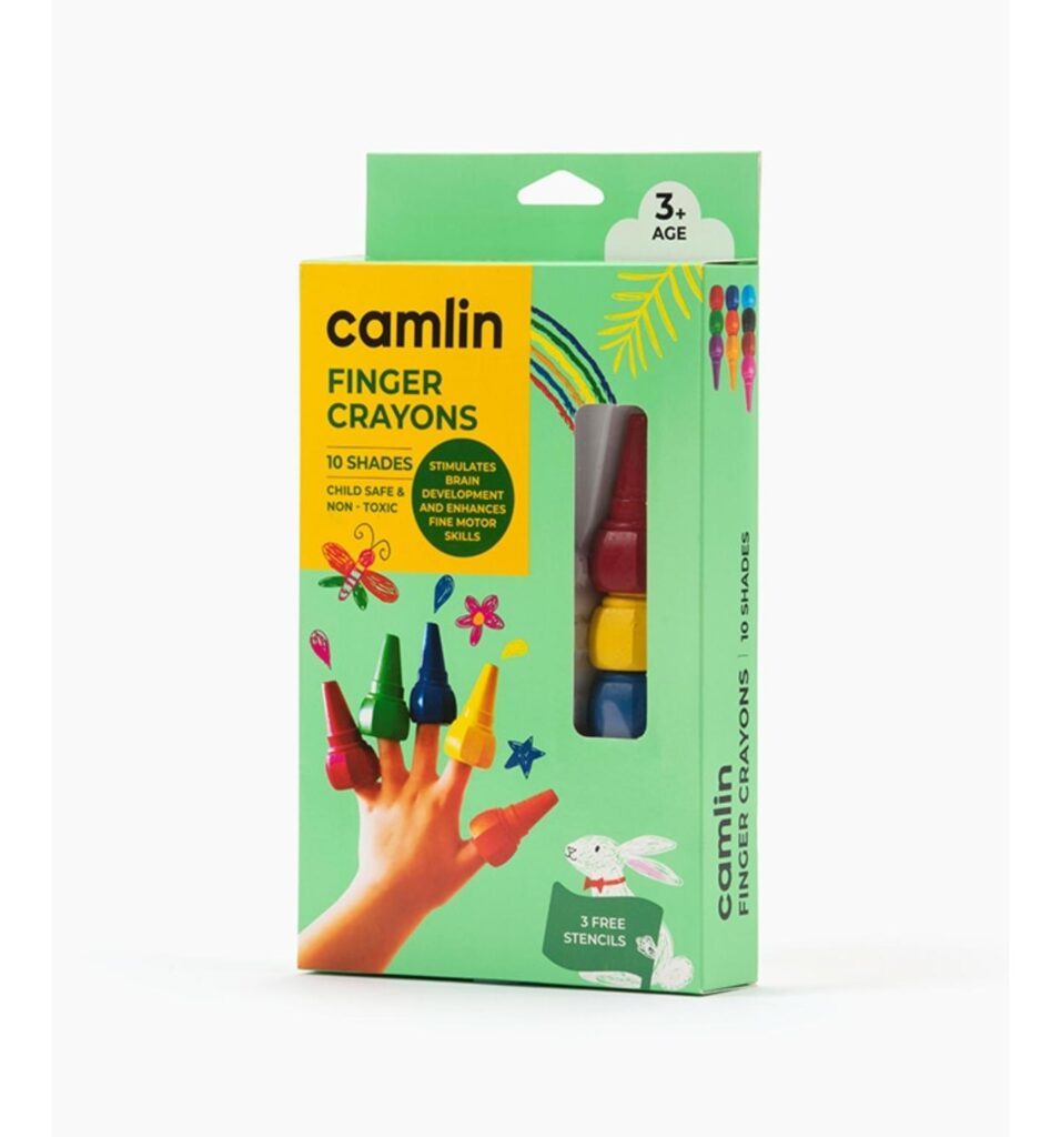 Camlin Finger Crayons Assorted pack of 10 shades with Stencils
