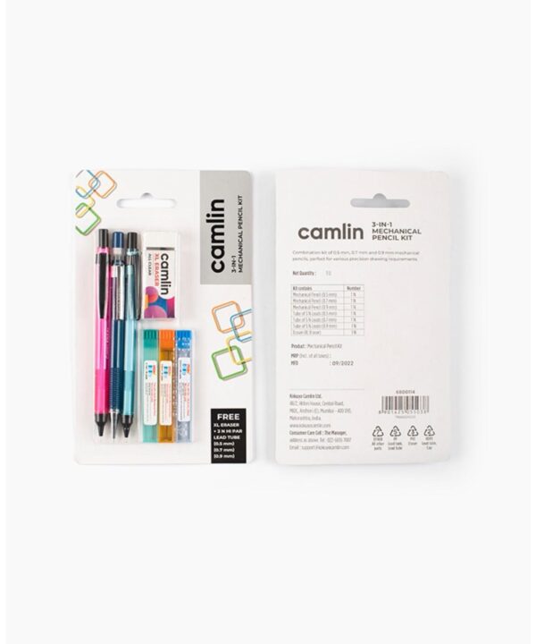 Camlin 3-in-1 Mechanical Pencils Pack Assorted pack of 3 mechanical pencils with Eraser and Leads