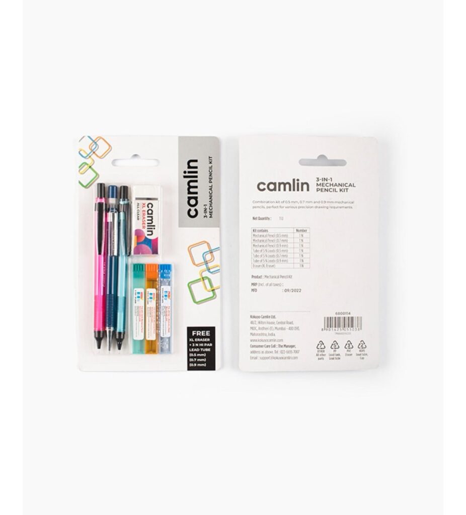 Camlin  3-in-1  Mechanical  Pencils  Pack  Assorted  pack  of  3  mechanical  pencils  with  Eraser  and  Leads