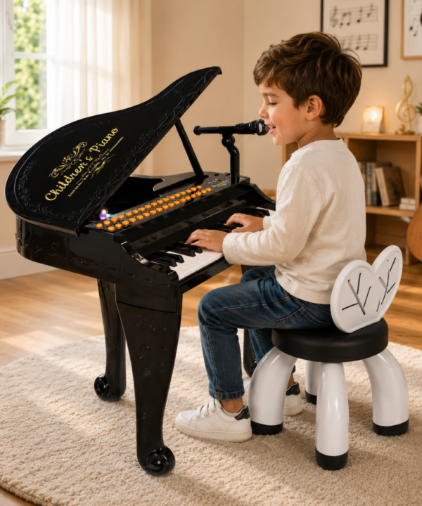 Piano - Kids Electric Grand Piano Keyboard Set with Stool & Microphone