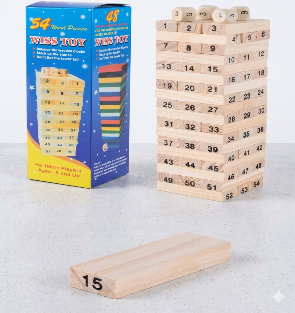 Building Blocks Puzzle Game 54 Pcs Challenging 4pcs Dice Wooden Blocks